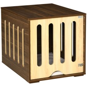 Elegant Wooden Pet Crate Table with Plush Cushion, Side Entry, Removable Door, Brown
