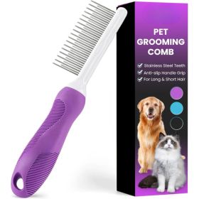 Pet Comb With Long Short Stainless Steel Teeth For Removing Matted Fur, Knots Tangles Detangler Tool Accessories For (Option: Purple)