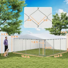 7' Dog Kennel Outdoor For Small Medium Large Dogs With Waterproof Roof, Silver Multiple Packages (Option: Silver)