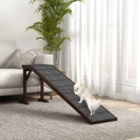 PawHut Dog Ramp For Bed, Pet Ramp For Dogs With Non-Slip Carpet And Top Platform, Brown (Option: Brown Grey)