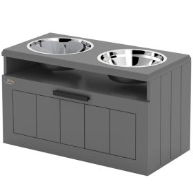 Elevated Dog Bowls, Large Breed Raised Dogs Bowl Stand With 2 Stainless Steel Bowls, Storage Drawer And Slow Feeder Mat (Option: Gray)